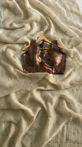 Timeless Purple Linen Zari Tissue Silk Saree with Stitched Banarasi Blouse Silk Sarees Wholesale