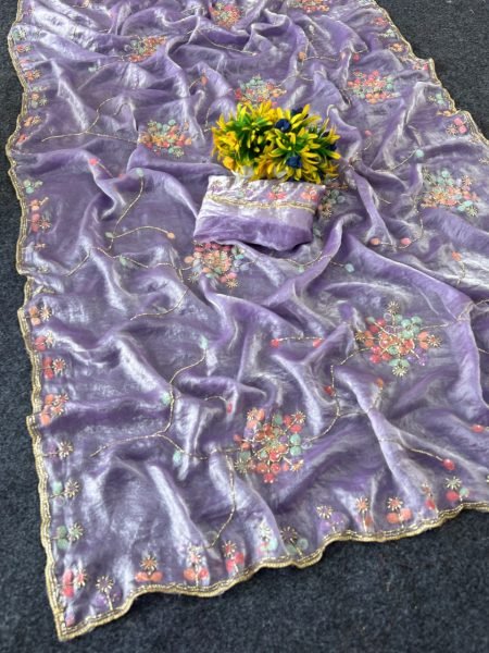 Timeless Purple Space Silk Sequin Beads Work Saree with Unstitched Blouse for Party Wear  Silk Sarees Wholesale