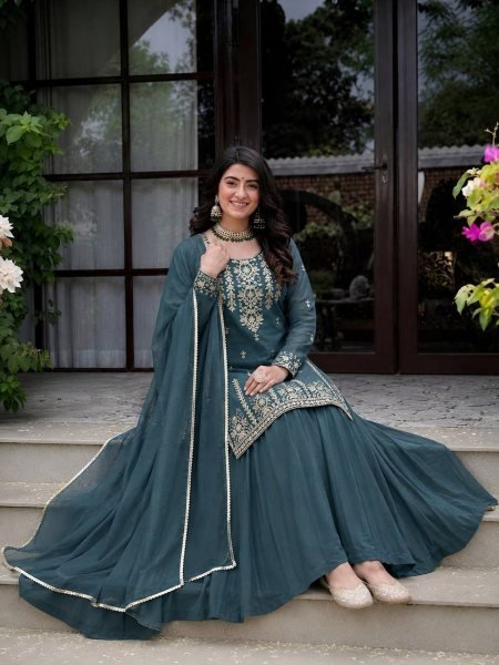Timeless Rama Roman Cotton Embroidered Top Lehenga and Chanderi Silk Dupatta Set Ready To Wear Collection