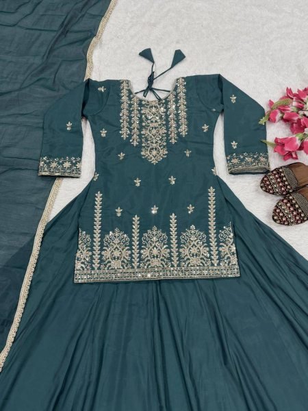 Timeless Rama Roman Cotton Embroidered Top Lehenga and Chanderi Silk Dupatta Set Ready To Wear Collection
