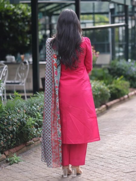 Timeless Rani Pink Designer Cotton Kurti Pant Suit with Chanderi Silk Printed Dupatta Cotton Kurtis Wholesale