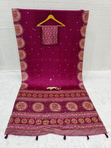 Timeless Rani Pink Japan Satin Silk Saree with Mirror Embroidery For Party Wear Sarees 