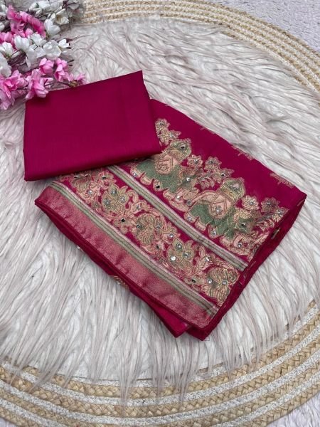 Timeless Rani Pink Premium Massmeelo Brrosso Saree with Original Mirror Work Designer Wedding Sarees Wholesale