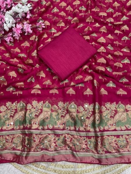 Timeless Rani Pink Premium Massmeelo Brrosso Saree with Original Mirror Work Designer Wedding Sarees Wholesale