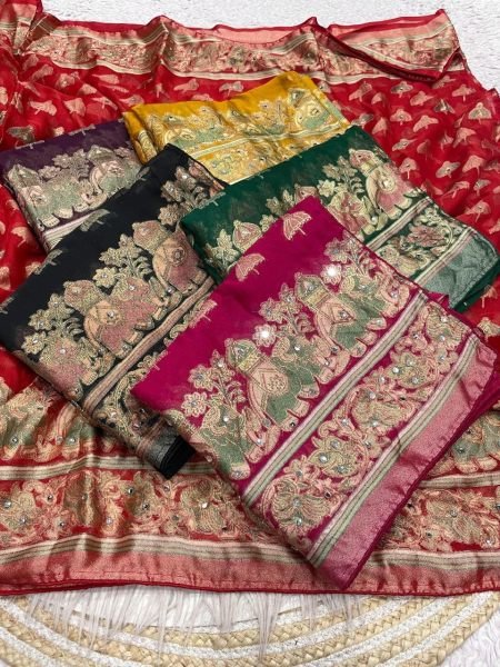 Timeless Rani Pink Premium Massmeelo Brrosso Saree with Original Mirror Work Designer Wedding Sarees Wholesale