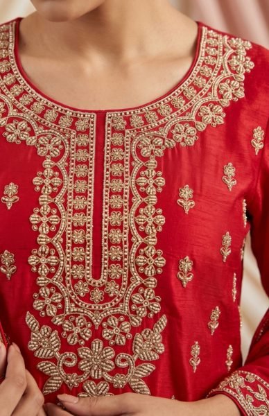Timeless Red Chinon Top Palazzo Dupatta Set with All Over Beads Work FOr Function Designer Plazzo Salwar Suits Wholesale