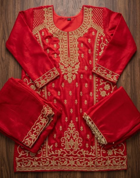 Timeless Red Chinon Top Palazzo Dupatta Set with All Over Beads Work FOr Function Designer Plazzo Salwar Suits Wholesale
