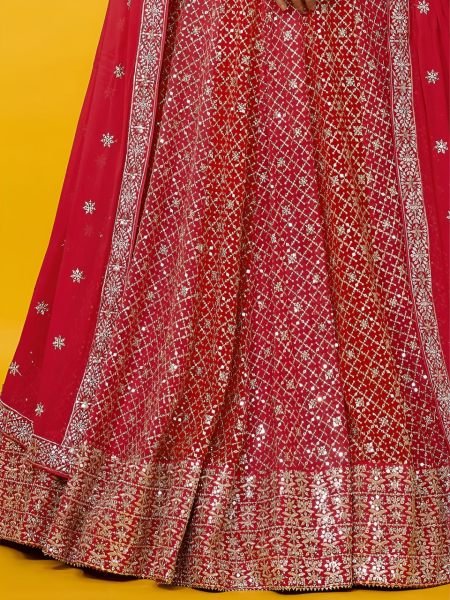 Timeless Red Georgette Lehenga Choli with Zari and Multiple Sequins Embroidery Work Bridal Lehenga Choli