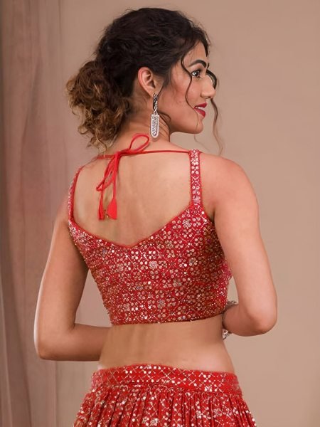 Timeless Red Georgette Lehenga Choli with Zari and Multiple Sequins Embroidery Work Bridal Lehenga Choli