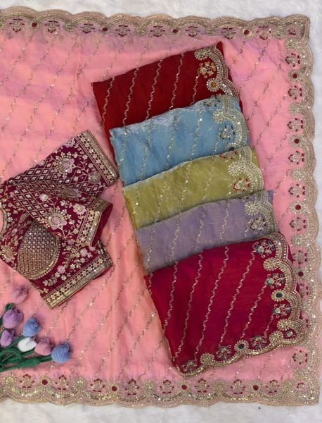 Timeless Red Space Silk Designer Saree with Embroidery Work Blouse For Bulk Order Designer Wedding Sarees Wholesale