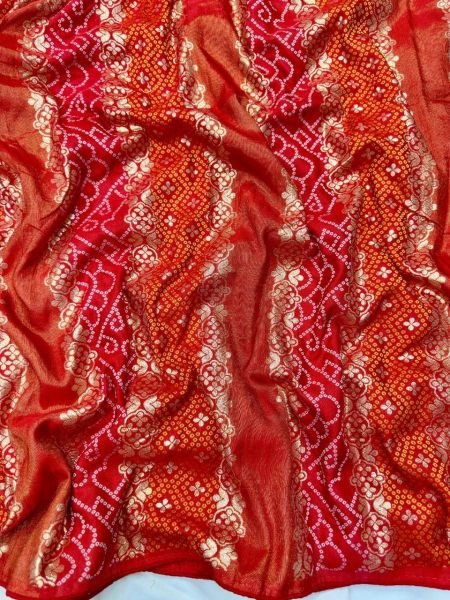Timeless Red Traditional Bandhani Saree with Butti Work and Rich Pallu Bandhej Sarees Wholesale