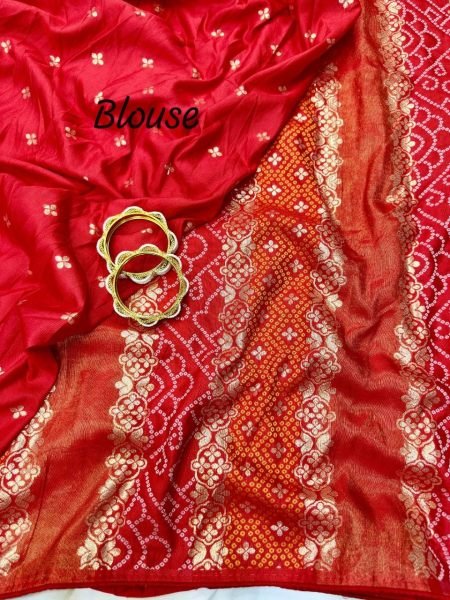 Timeless Red Traditional Bandhani Saree with Butti Work and Rich Pallu Bandhej Sarees Wholesale