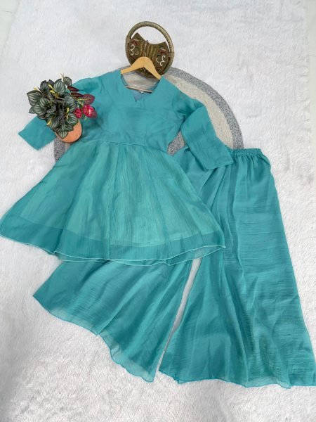 Timeless Sky Blue New Arrival Crunchy Silk Palazzo Suit at Wholesale Rate Ready To Wear Collection