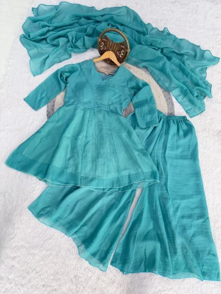 Timeless Sky Blue New Arrival Crunchy Silk Palazzo Suit at Wholesale Rate Ready To Wear Collection
