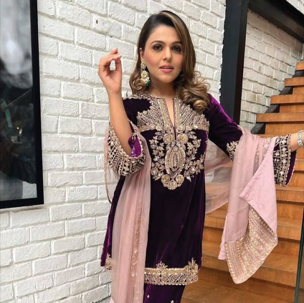 Timeless Velvet Sequins   Zari Embroidered Kurti Plazzo Set with Georgette Dupatta for Special Occasions Ready To Wear Collection