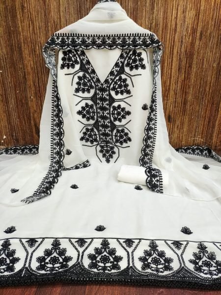 Timeless White Georgette Multi Aari Work Top with Matching Dupatta at Manufacturer  Color Set Matching Dress Material Wholesale