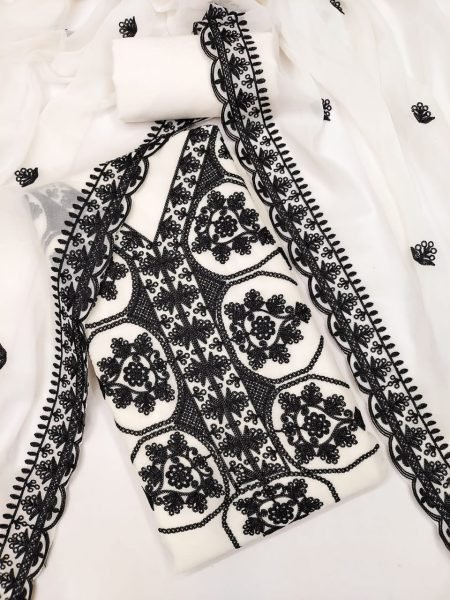 Timeless White Georgette Multi Aari Work Top with Matching Dupatta at Manufacturer  Color Set Matching Dress Material Wholesale