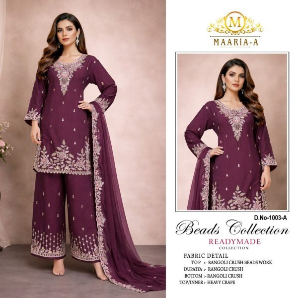Timeless Wine Rangoli Crush Embroidered Palazzo Suit with Beads Work Designer Plazzo Salwar Suits Wholesale