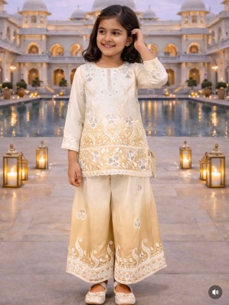 Timeless Yellow Fancy Palazzo Set with Embroidery Work for Ramzan Nights Kurtis