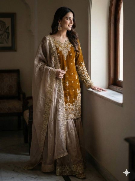 Timeless Yellow Fashionable GMY Silk Sharara Outfit for Wedding and Festive Functions Ready To Wear Collection