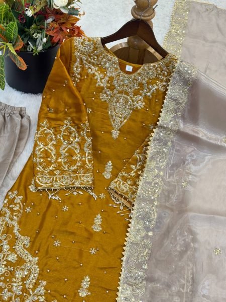 Timeless Yellow Fashionable GMY Silk Sharara Outfit for Wedding and Festive Functions Ready To Wear Collection