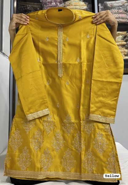 Timeless Yellow Men Designer Royal Silk Kurta with Raymond Cotton Pyjama Kurta Pajama Wholesale