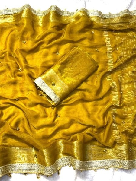 Timeless Yellow Soft Tissue Silk Saree with Real Ghungroo Work on Pallu for Wedding Sarees 