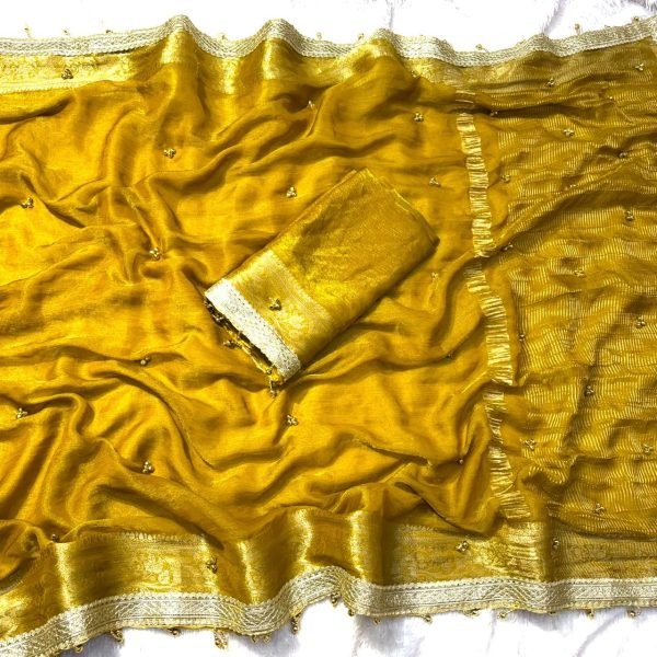 Timeless Yellow Soft Tissue Silk Saree with Real Ghungroo Work on Pallu for Wedding Silk Sarees Wholesale