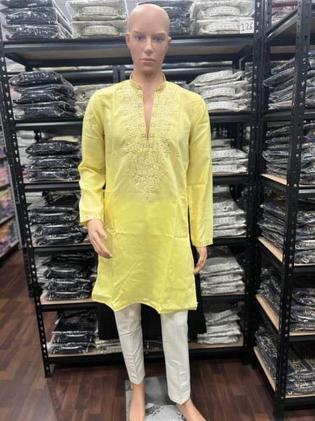Timeless Yellow Traditional Men's Embroidered Kurta Pyjama for Wedding Functions Kurta Pajama Wholesale