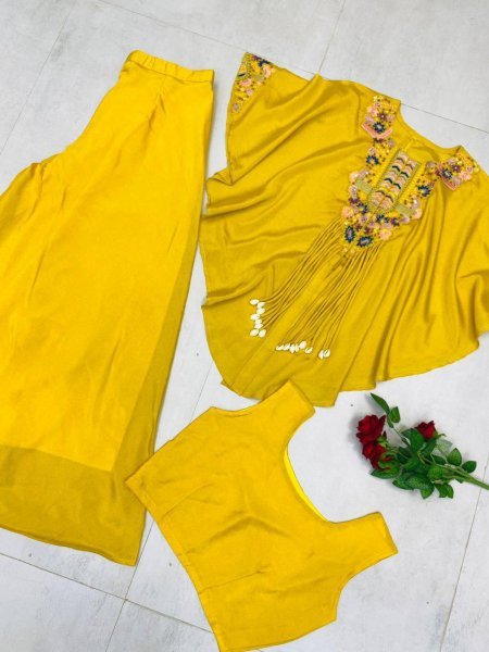 Timeless Yellow Air Tex Chinon Three Piece Indo Western Dress for Women Ready To Wear Collection