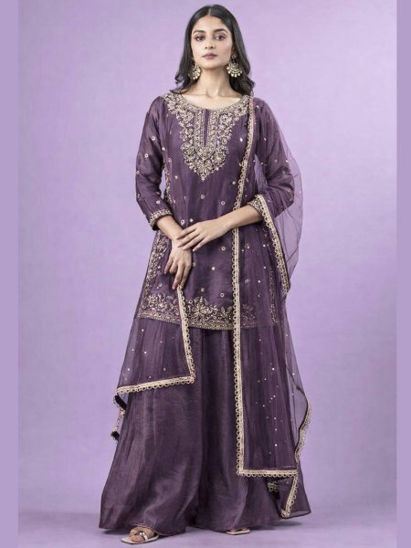 Top Demand Dusty Lavender Fandy Silk Sequence Work Outfit for Festive Collection