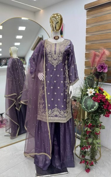 Top Demand Dusty Lavender Fandy Silk Sequence Work Outfit for Festive Collection Ready To Wear Collection
