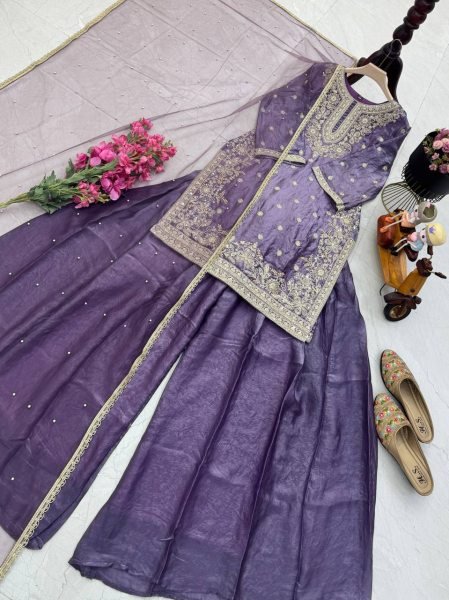 Top Demand Dusty Lavender Fandy Silk Sequence Work Outfit for Festive Collection Ready To Wear Collection