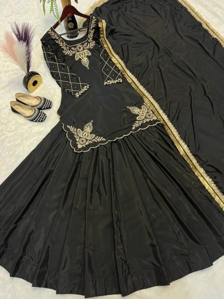 Top Quality Wedding Wear Hand Embroidered Crepe Silk Lehenga Set at Wholesale Price  Made in Surat Ready To Wear Collection
