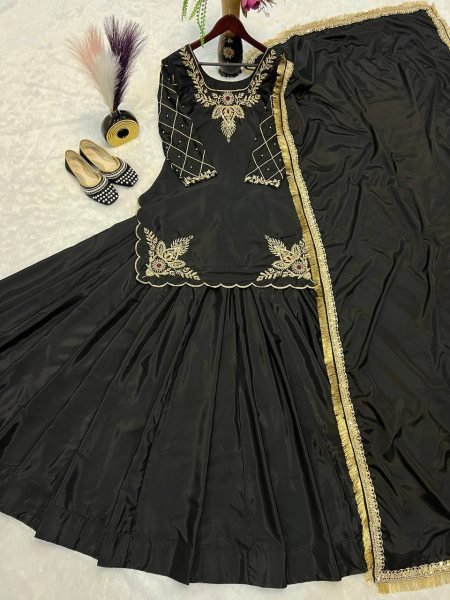 Top Quality Wedding Wear Hand Embroidered Crepe Silk Lehenga Set at Wholesale Price  Made in Surat Ready To Wear Collection