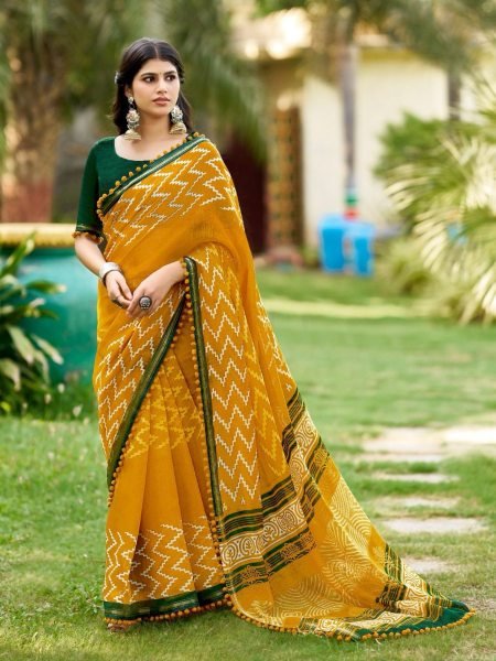 Top Summer Trend Pure Cotton Saree with Fun Pom-Pom Border Best Price Sarees 