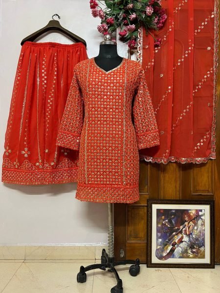 Top Trending Heavy Georgette Kurti Plazzo Dupatta Set Zari  Sequins Work International Shipping Available Ready To Wear Collection