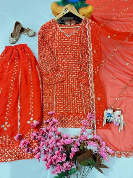 Top Trending Heavy Georgette Kurti Plazzo Dupatta Set Zari  Sequins Work International Shipping Available Ready To Wear Collection