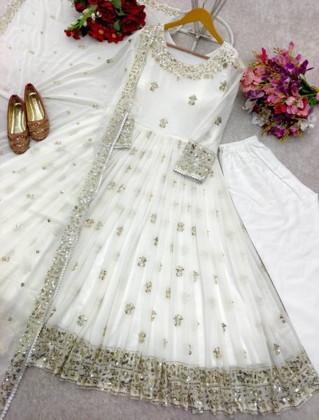 Top Trending Readymade Georgette Gown with Pant Heavy Embroidery & Flawless Fit Ready To Wear Collection