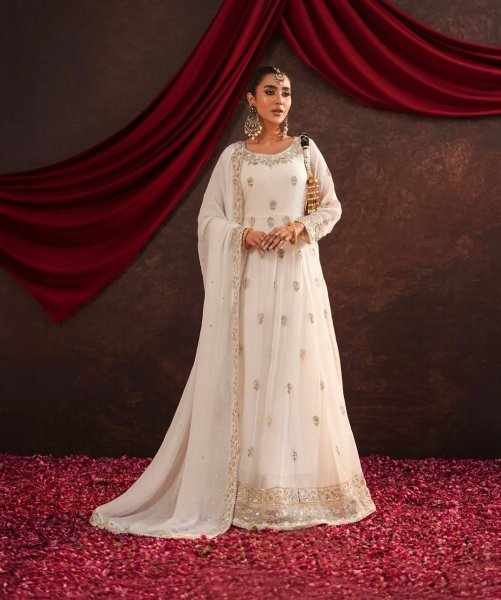 Top Trending Readymade Georgette Gown with Pant Heavy Embroidery & Flawless Fit Ready To Wear Collection