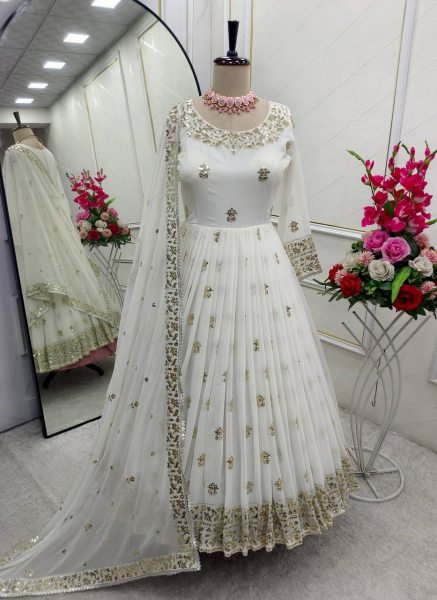 Top Trending Readymade Georgette Gown with Pant Heavy Embroidery & Flawless Fit Ready To Wear Collection