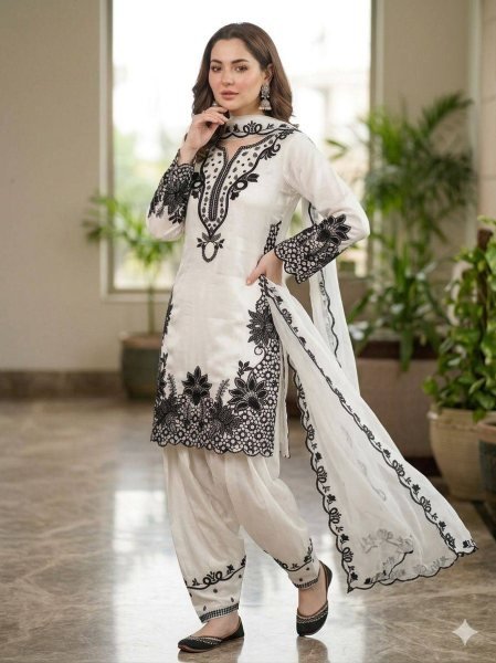 Traditional artistry vibes Glass Roman Heavy Work Kurti With Farshi Salwar And Modern Design Dupatta  Ready To Wear Collection