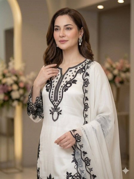 Traditional artistry vibes Glass Roman Heavy Work Kurti With Farshi Salwar And Modern Design Dupatta  Ready To Wear Collection