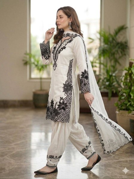 Traditional artistry vibes Glass Roman Heavy Work Kurti With Farshi Salwar And Modern Design Dupatta  Ready To Wear Collection