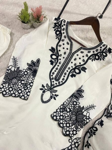 Traditional artistry vibes Glass Roman Heavy Work Kurti With Farshi Salwar And Modern Design Dupatta  Ready To Wear Collection