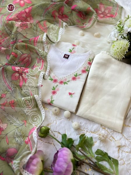 Traditional Banarasi Suit Set For Women -Banarasi Cotton with Lace Dupatta & Pearl Mala Cotton Kurtis Wholesale