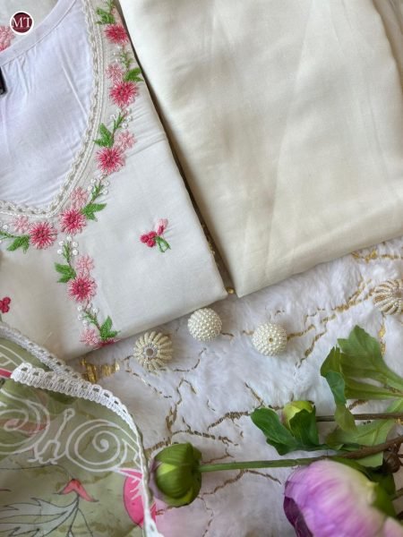 Traditional Banarasi Suit Set For Women -Banarasi Cotton with Lace Dupatta & Pearl Mala Cotton Kurtis Wholesale