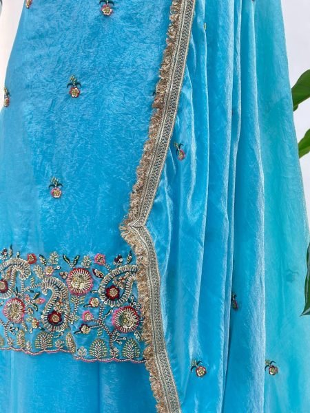 Traditional Beads Embroidery Fancy Silk Kurti with Palazzo & Dupatta Showroom Wholesale Wear Ready To Wear Collection