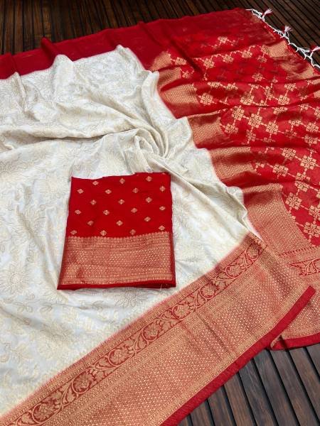 Traditional Bengali White Saree with Red Blouse For Durga Puja Georgette Sarees Wholesale