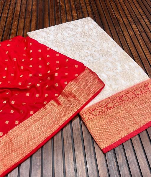 Traditional Bengali White Saree with Red Blouse For Durga Puja Georgette Sarees Wholesale